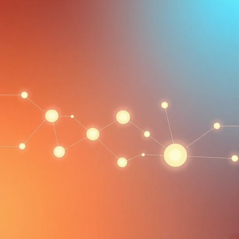 Illustrazione astratta di flussi di automazione digitale con nodi e connessioni luminose su gradiente azzurro